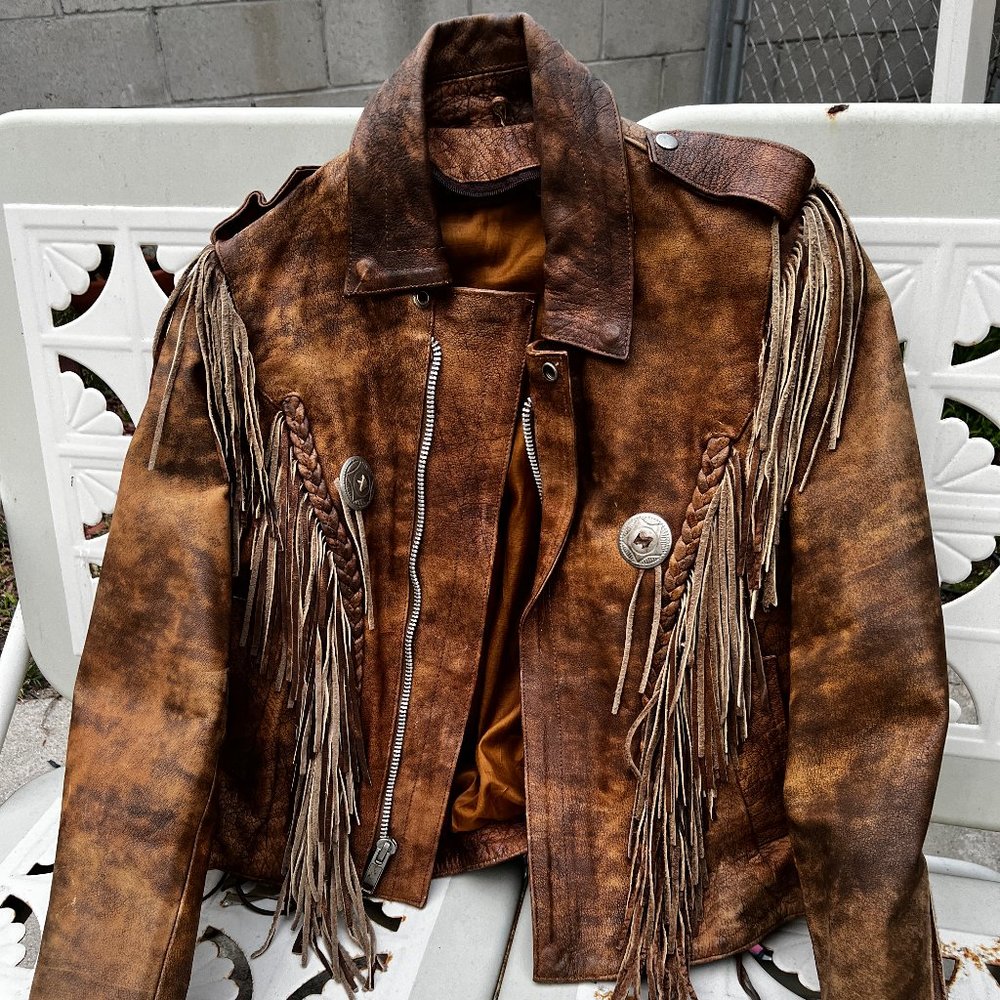 VINTAGE WESTERN FRINGE HEAVYWEIGHT LEATHER JACKET